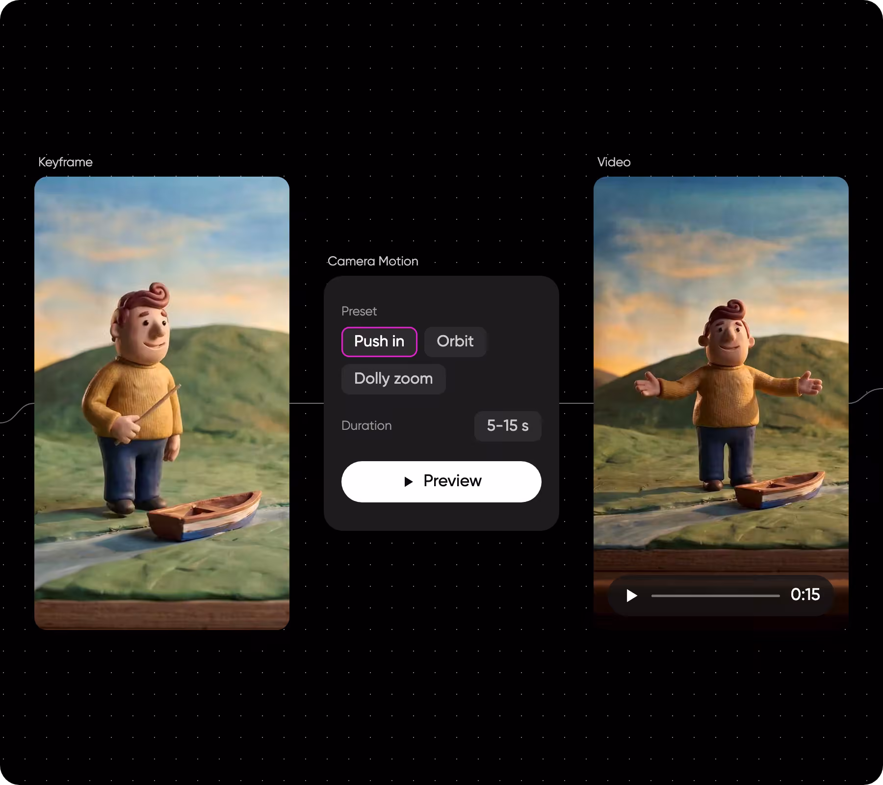 A still frame turned into a camera move with Camera Motion in Flow