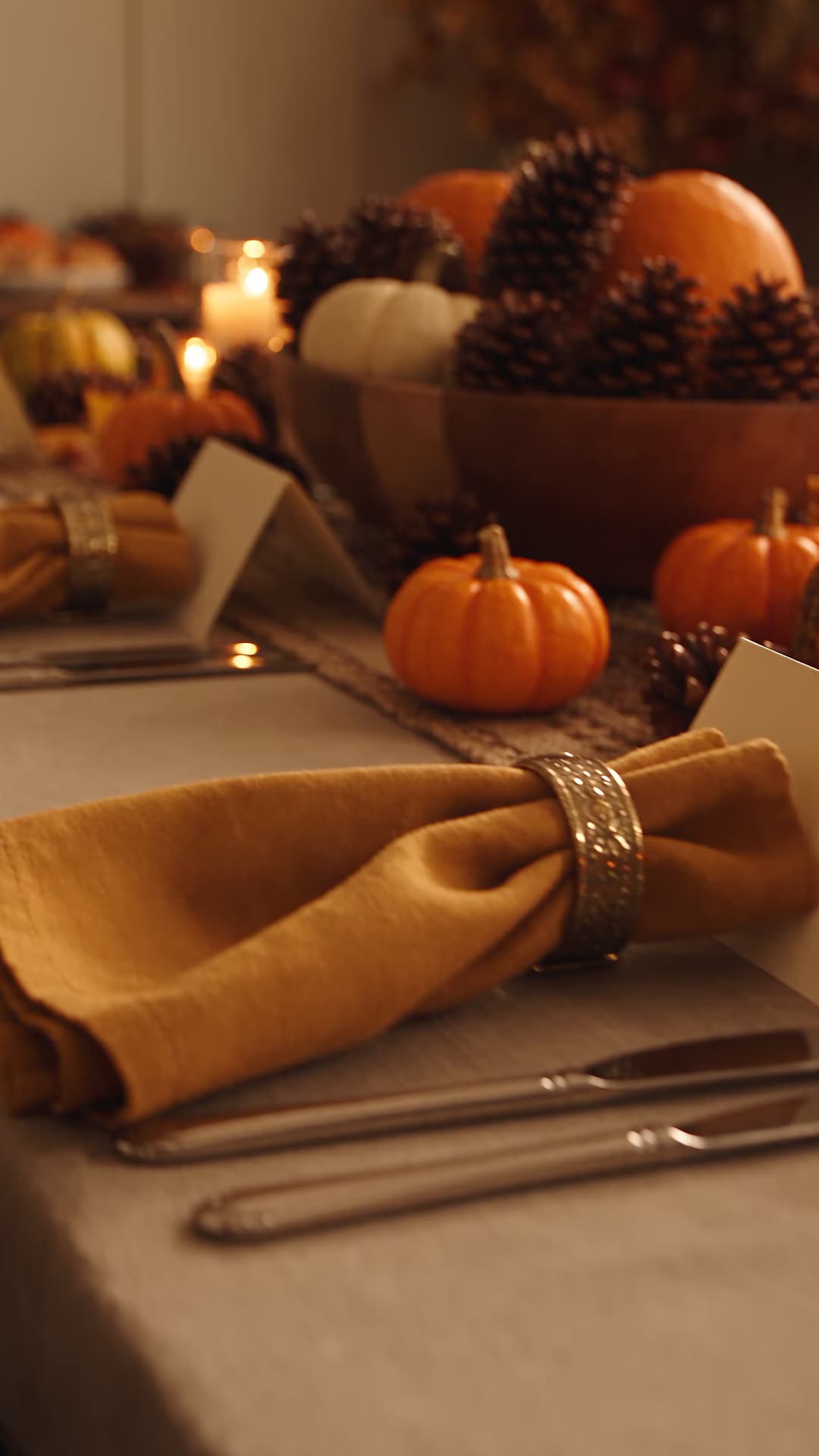 Autumn dinner table with an empty place ready for a guest.