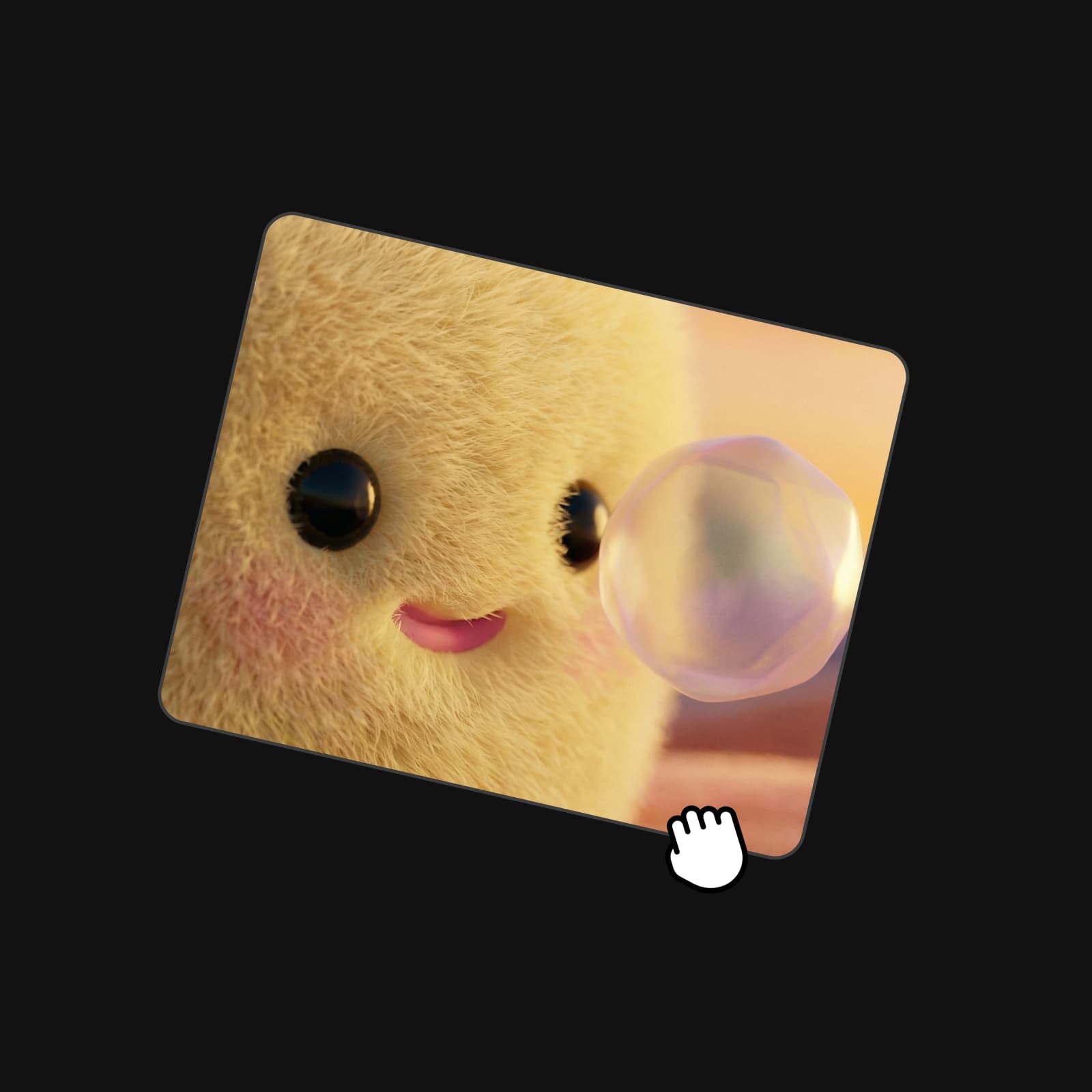 A fuzzy yellow toy character card being picked from a campaign brief